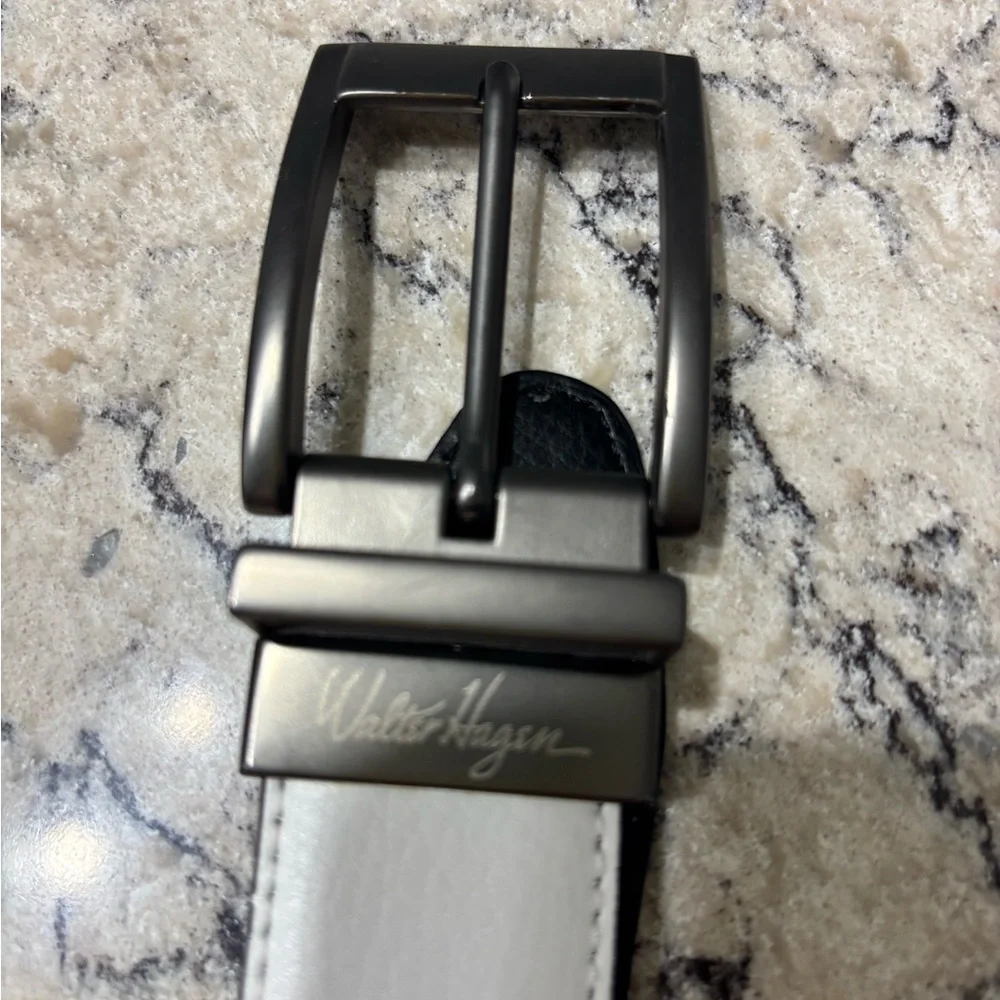 Walter Hagen Men's White Genuine Leather Dress Belt with Gunmetal Buckle Size 38